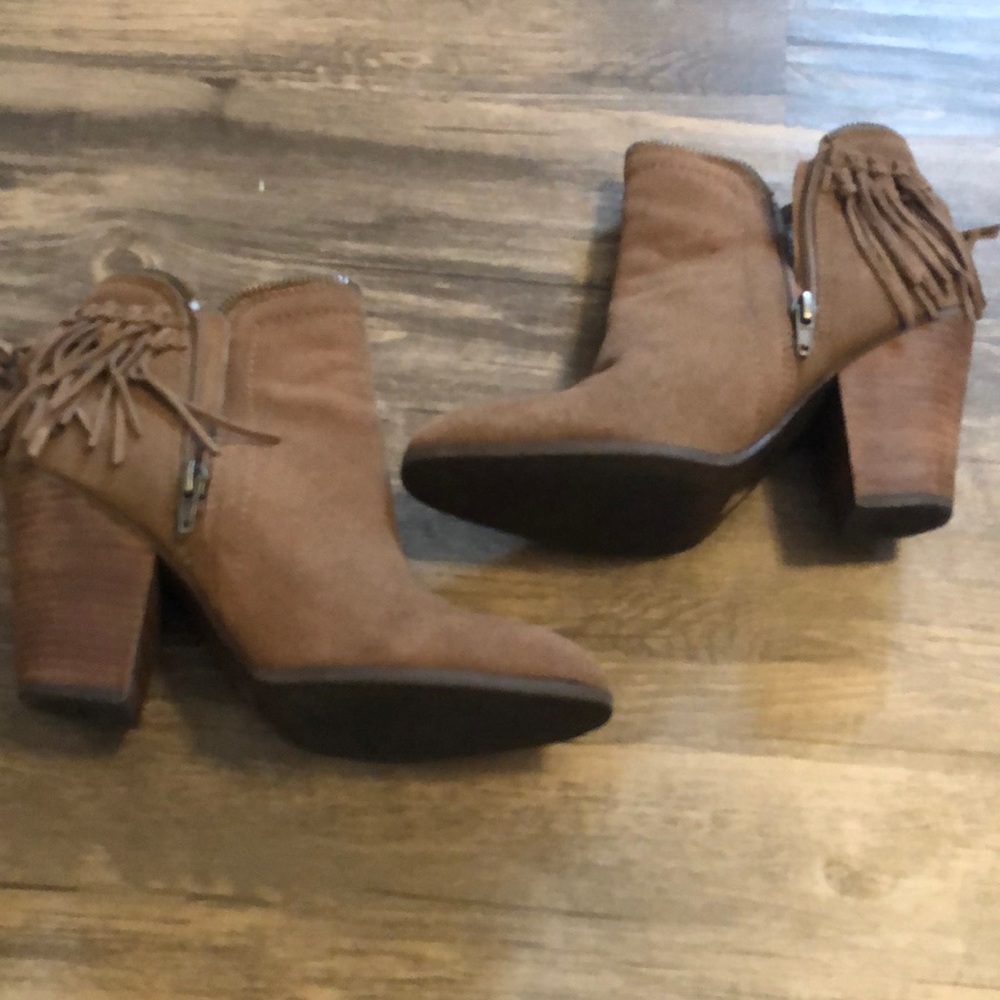 Barley worn Dolce Vita fringe booties tan